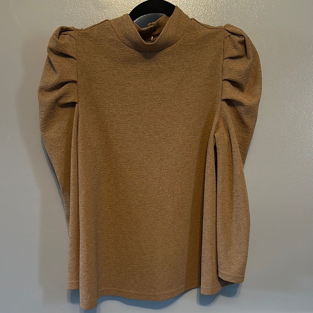 Cato Tan Ruched Ruffled Blouse